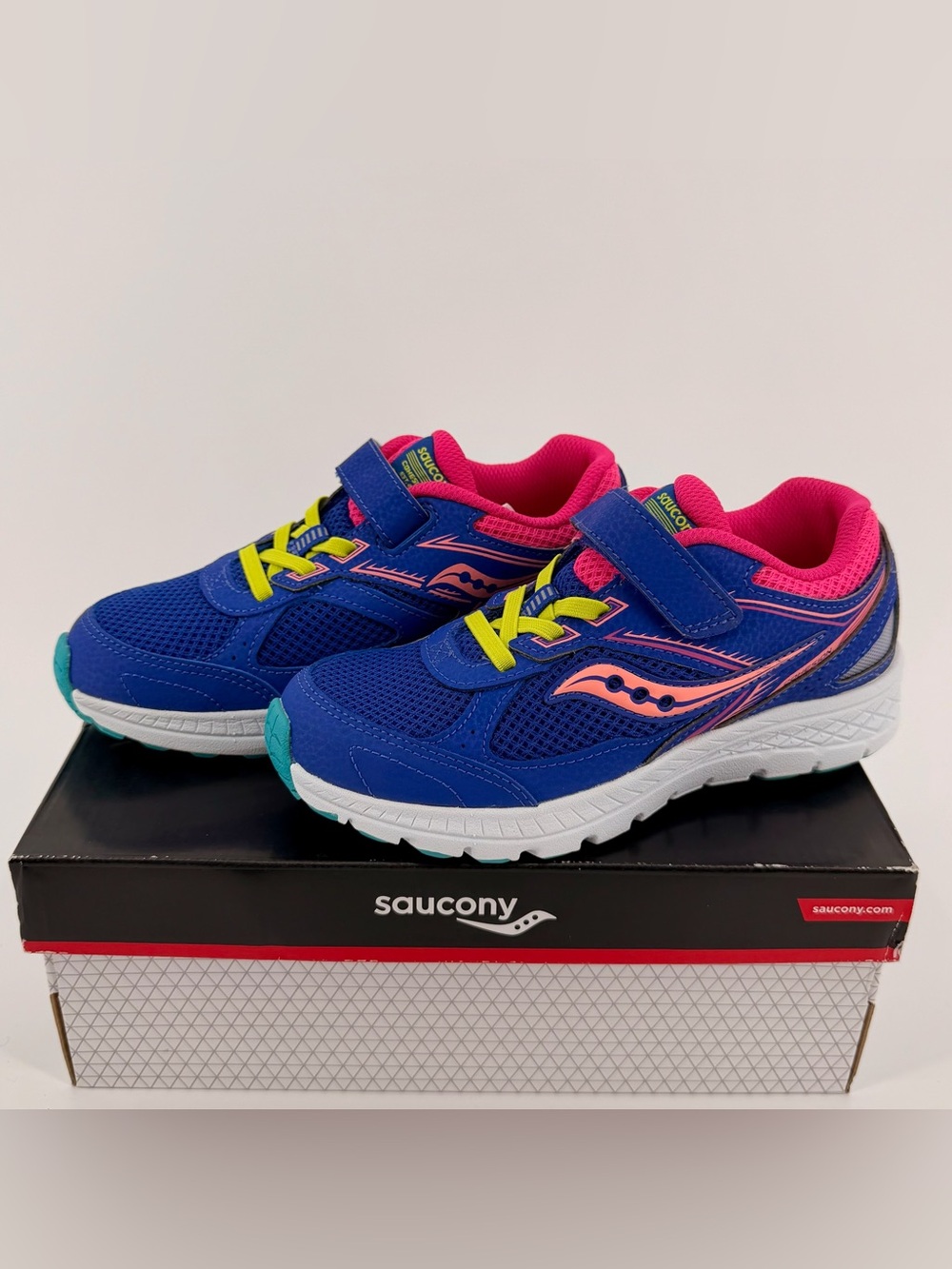 Saucony Cohesion 14 A/C Girls Size 2W Blue Multi Running Shoes NIB